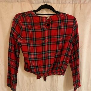cute plaid long sleeve with bow in front